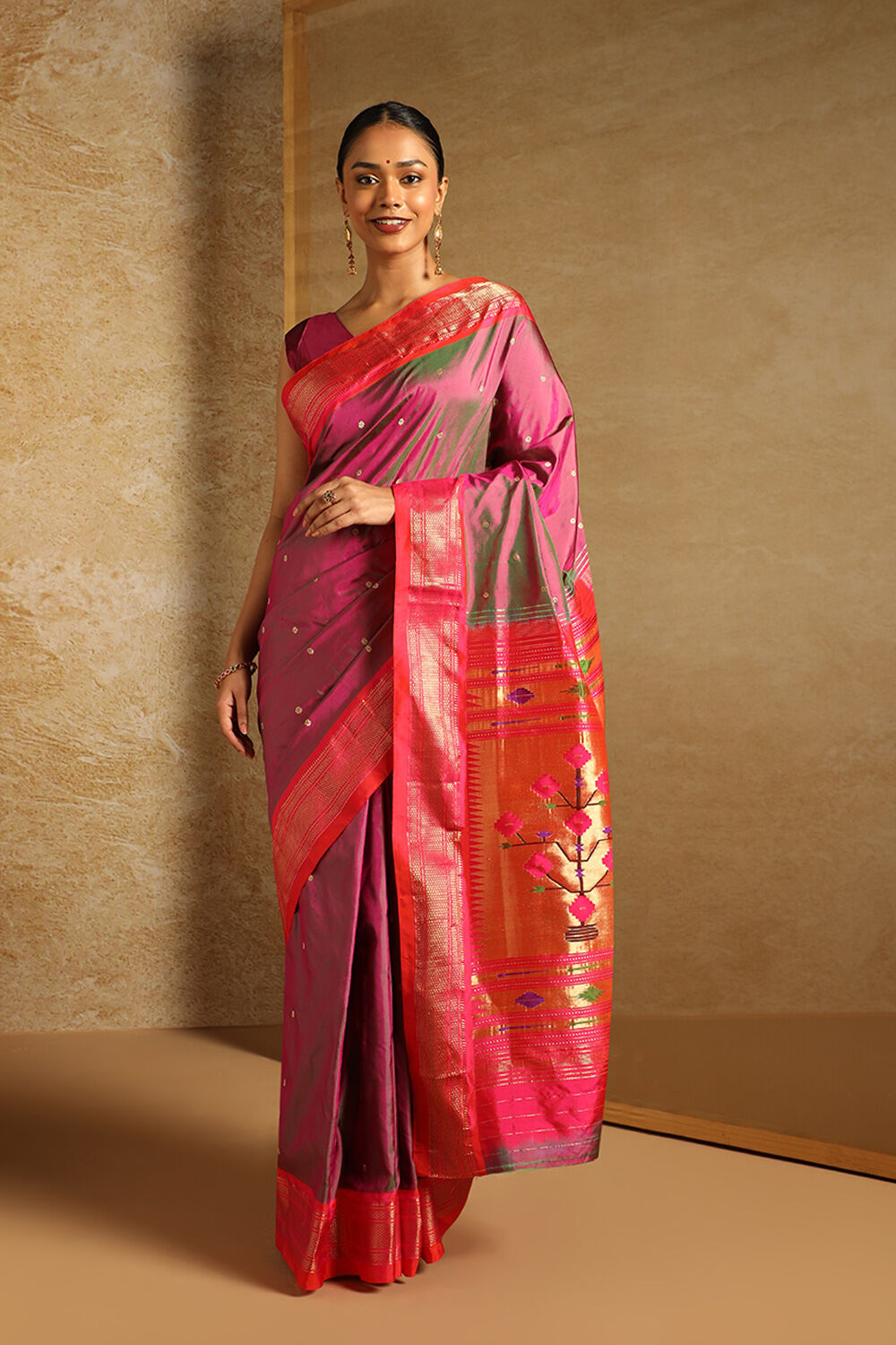 Voilet Pure Silk Paithani Saree image number null
