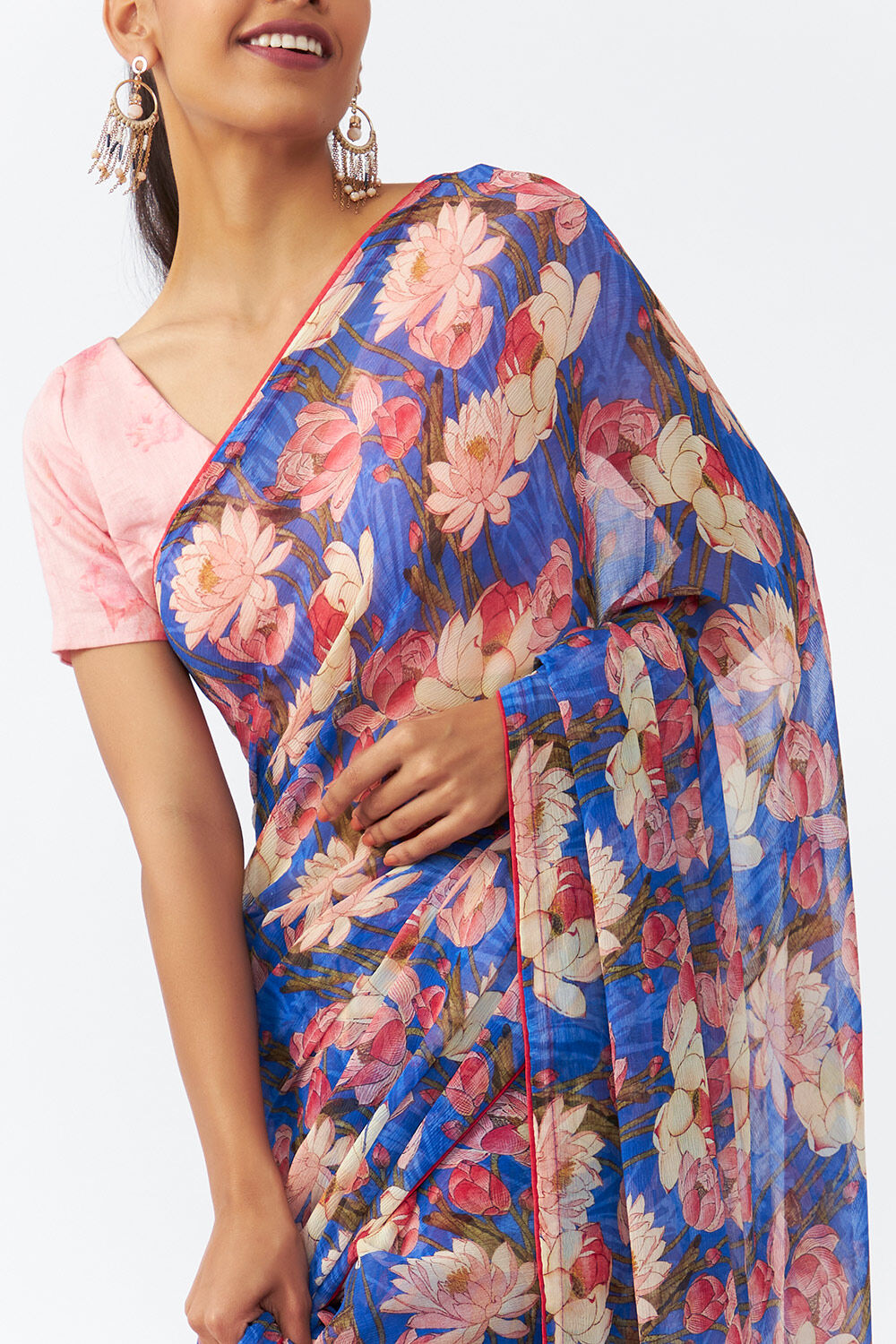 Blue Viscose Chiffon Digital Printed Saree image number null