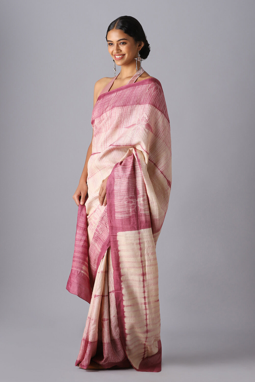 Light Pure Pink Tussar Shibori Saree image number null