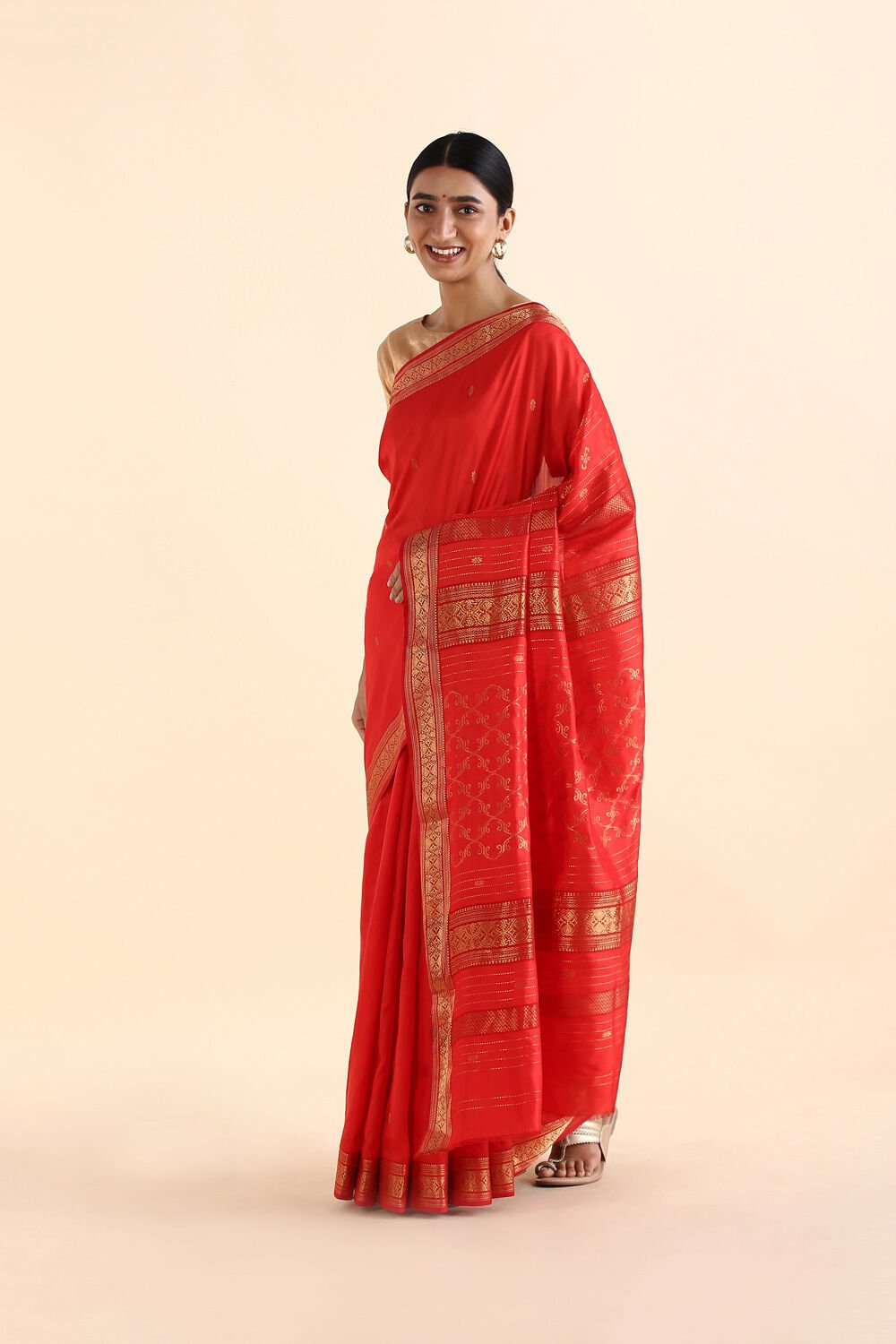 Red Pure Silk Maheswari Saree image number null