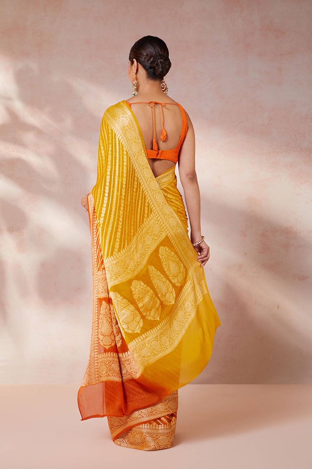 Yellow Pure Georgette Cutwork Banarasi Saree image number null