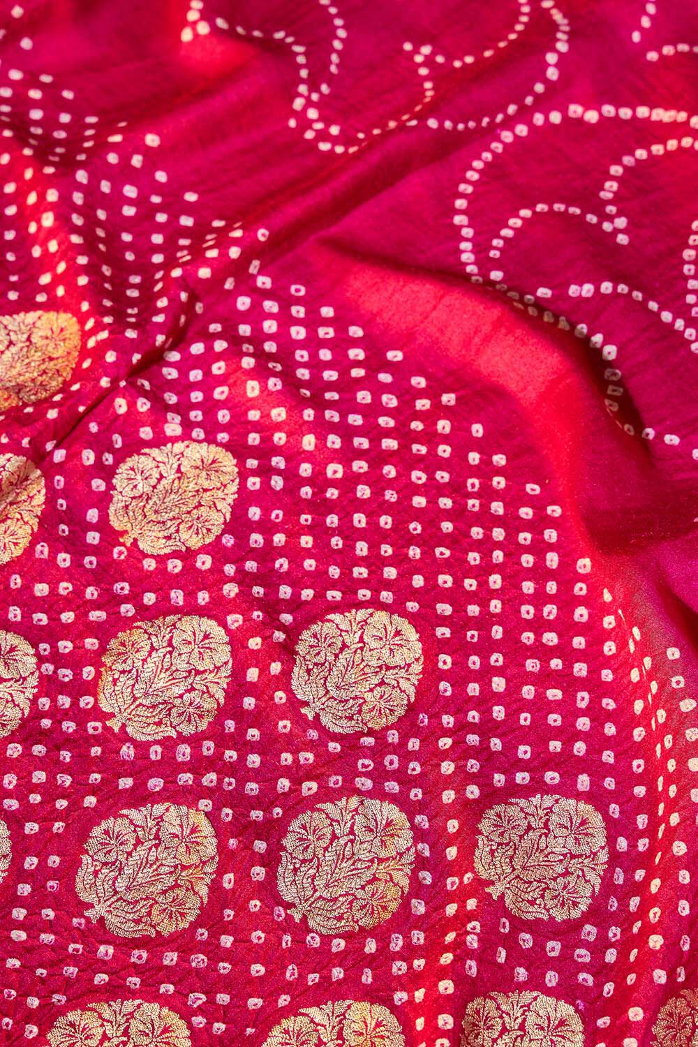 Pink Gujarat Silk Muga Tie & Dye Bandhni Saree image number null
