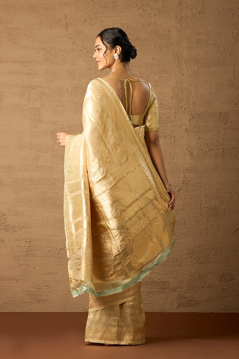 Yellow Pure Silk Tissue Kadwa Banarasi Saree image number null