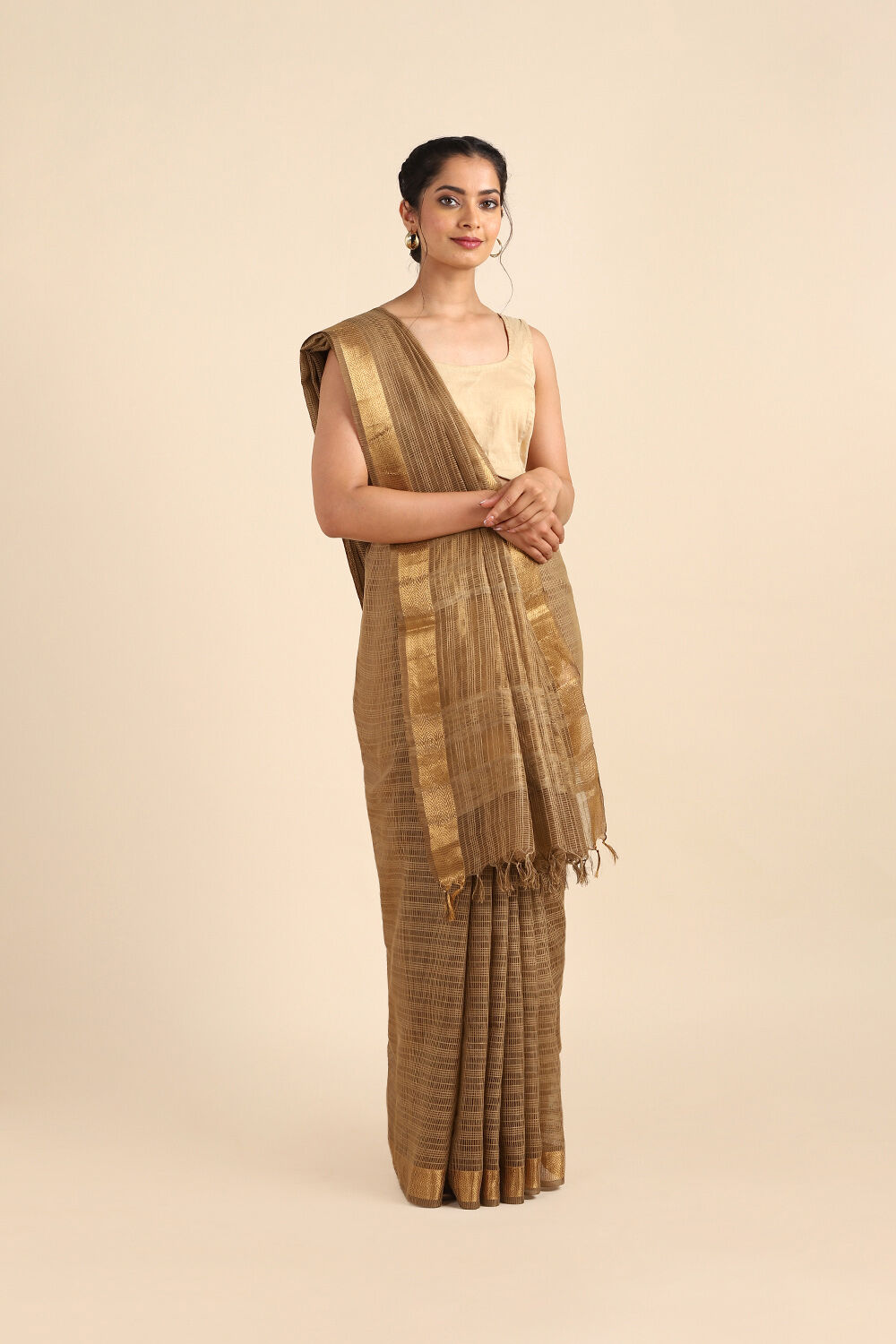 Brown Pure Silk Woven Saree image number null