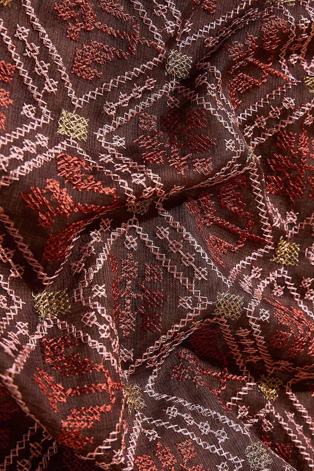 Brown Silk Modal Embroidered Saree image number null