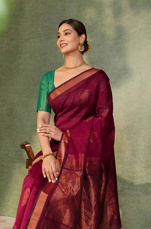 Red Woven Pure Silk Cotton Saree