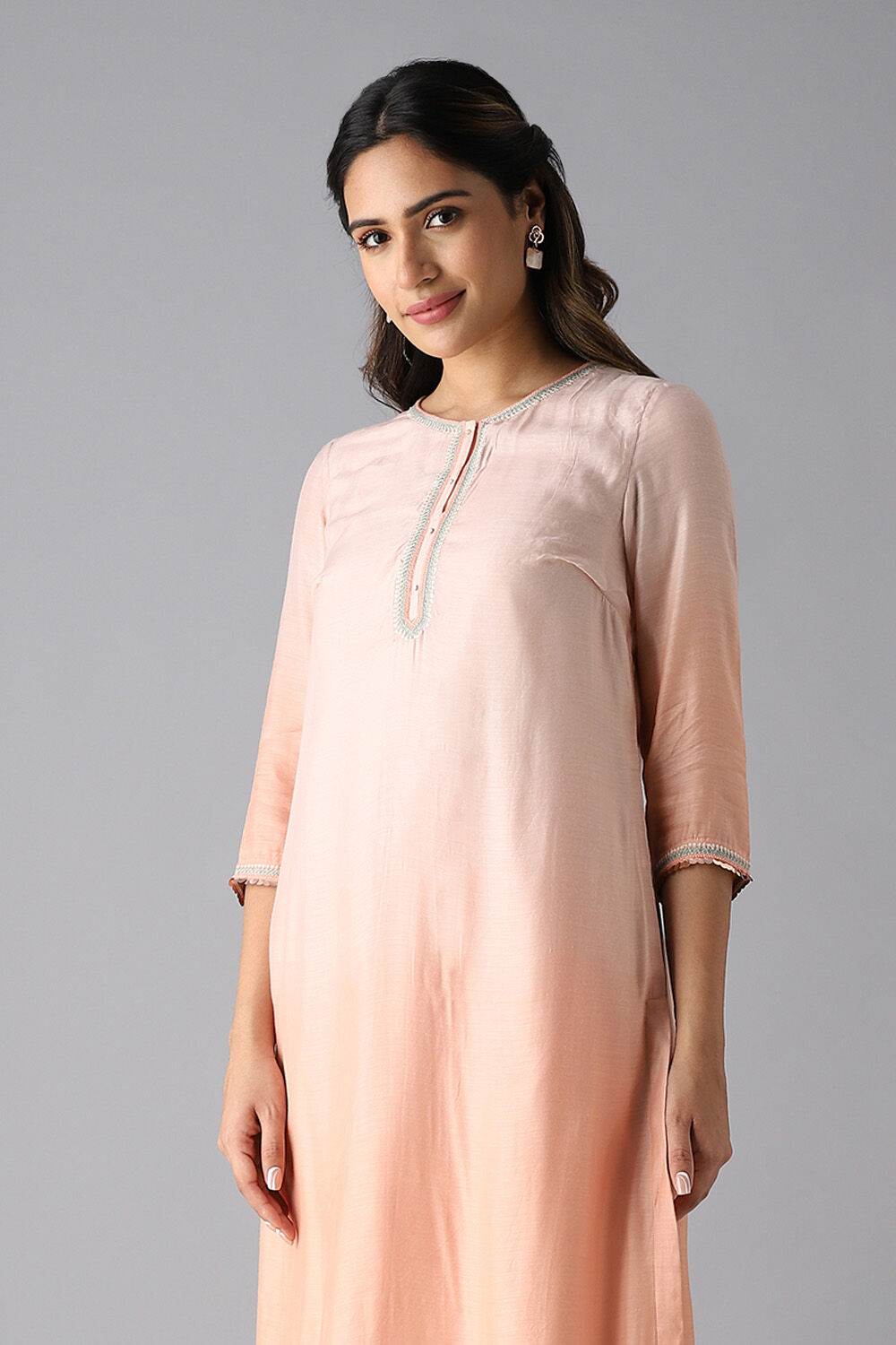 Light Pink Viscose Embroidered Kurta Set image number null