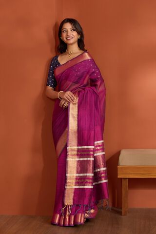 Purple Silk Viscose Bhagalpur Woven Saree thumbnail image number null