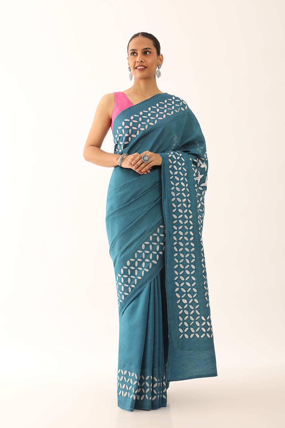 Dark Blue Craft Pure Tussar Silk Applique Saree image number null