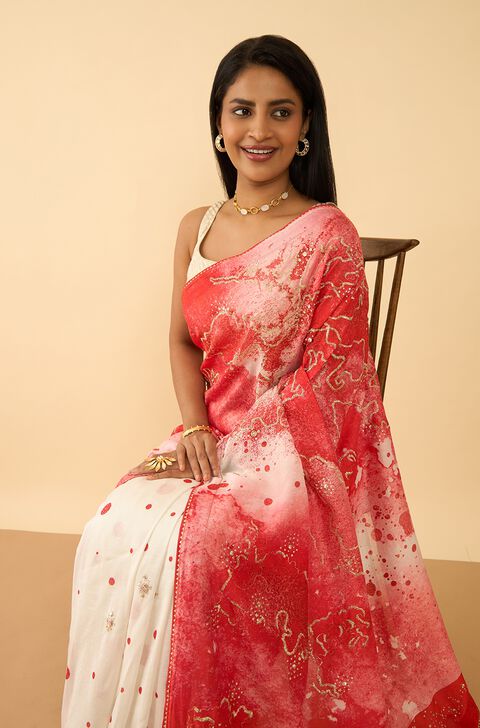 Red Pure Silk Cotton Embroidered Saree