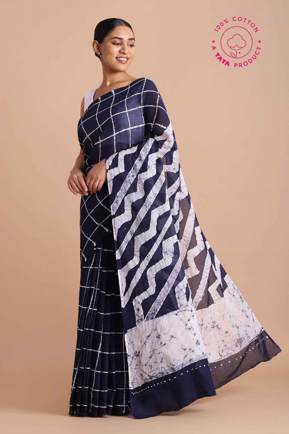 Dark Pure Blue Cotton Batik Saree image number null
