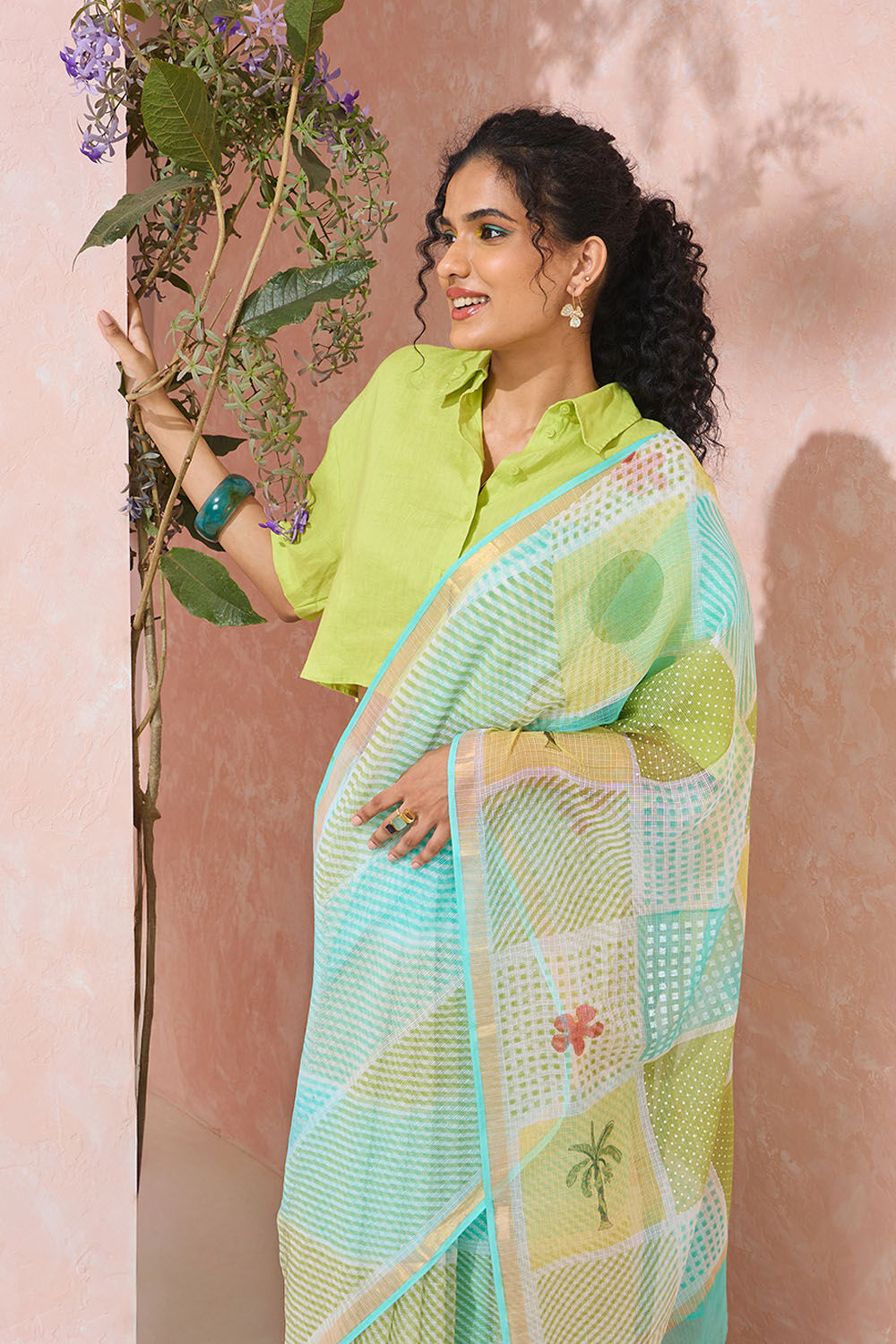 Light Blue Rajasthan Printed Sanganeri Pure Cotton Kota Saree image number null