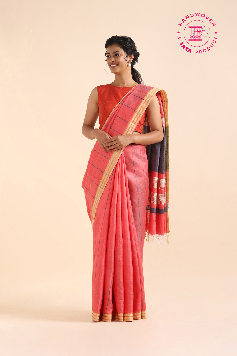 Red Pure Tussar Silk Bhagalpuri Saree image number null