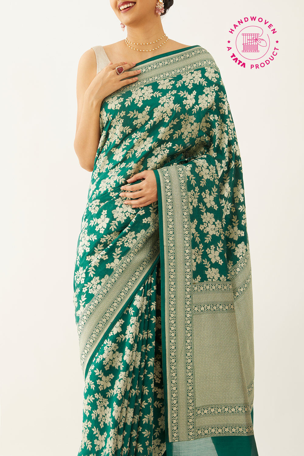 Dark Green Pure Silk Banarasi Saree image number null