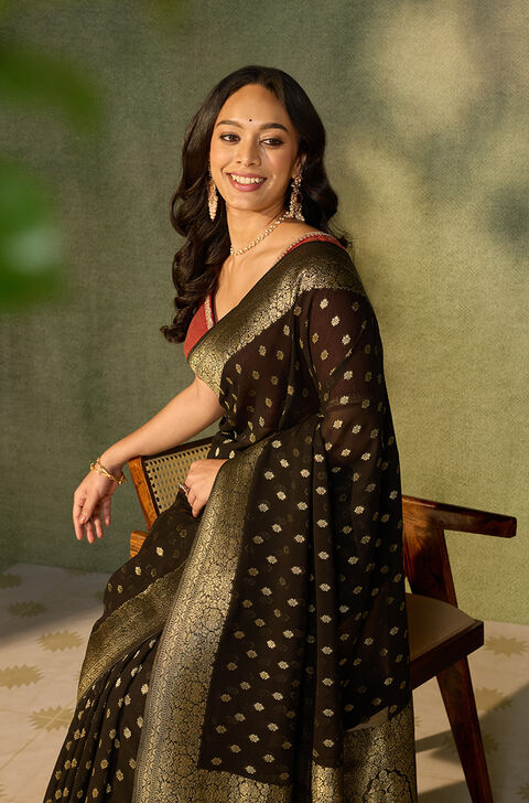 Black Woven Pure Viscose Saree