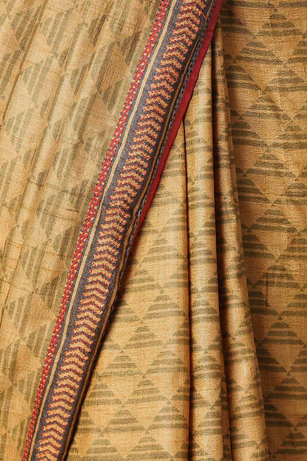 Dark Pure Yellow Tussar Printed Saree image number null