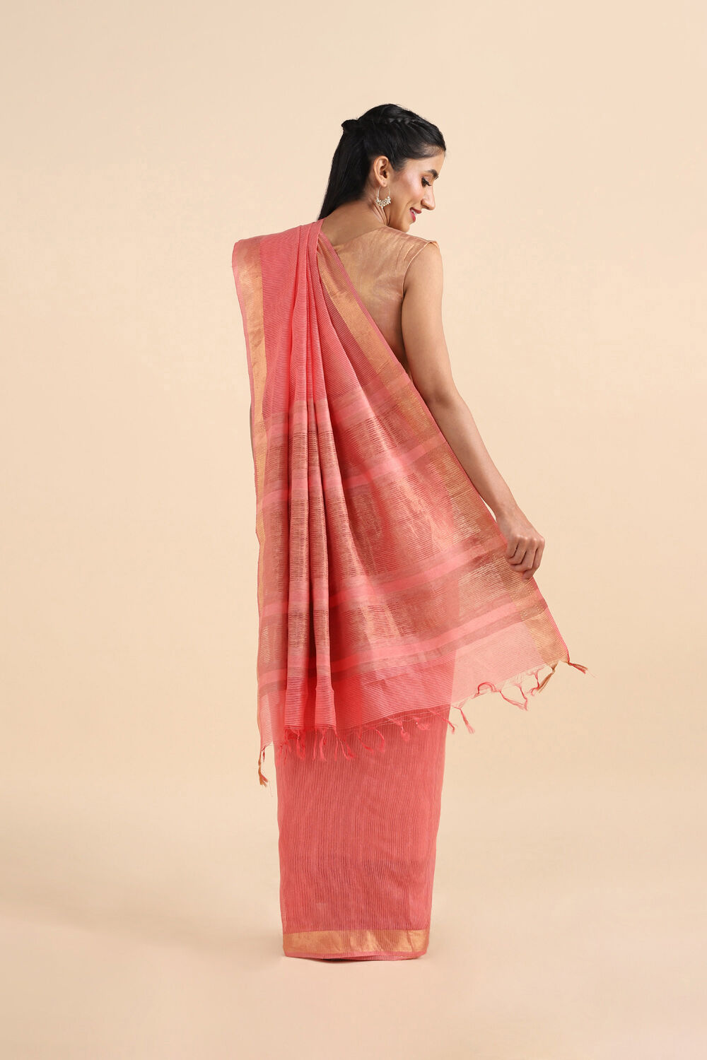Light Orange Pure Silk Woven Saree image number null