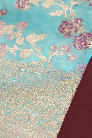 Light Blue Pure Silk Cutwork Banarasi Saree thumbnail image number null