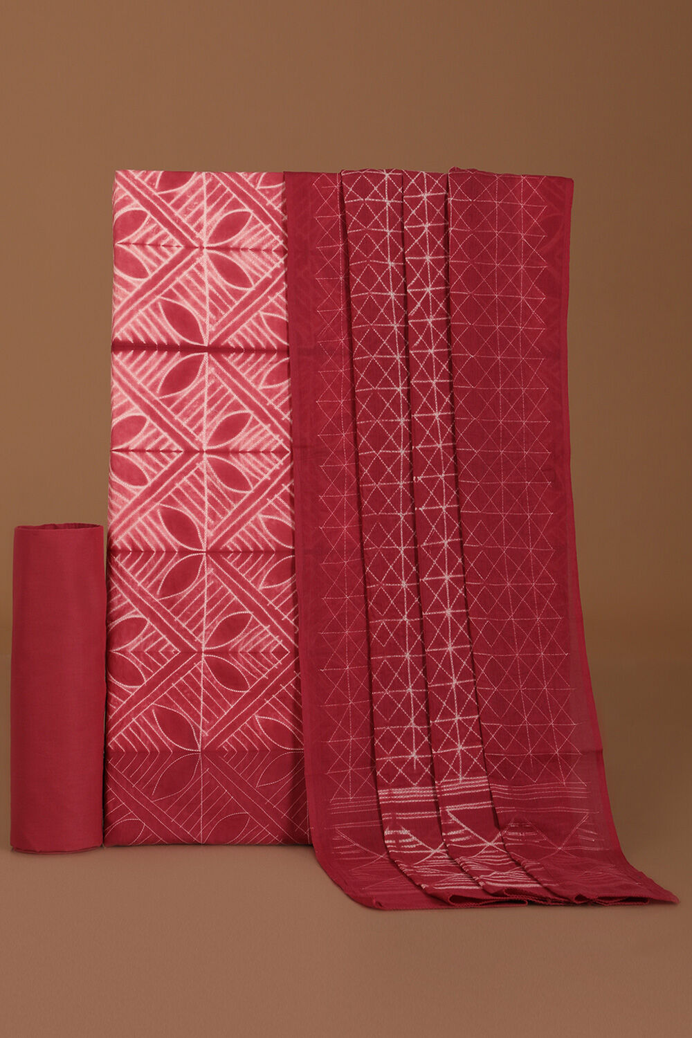 Pink Pure Cotton Tie and Dye Shibori Unstitched Suit Set image number null