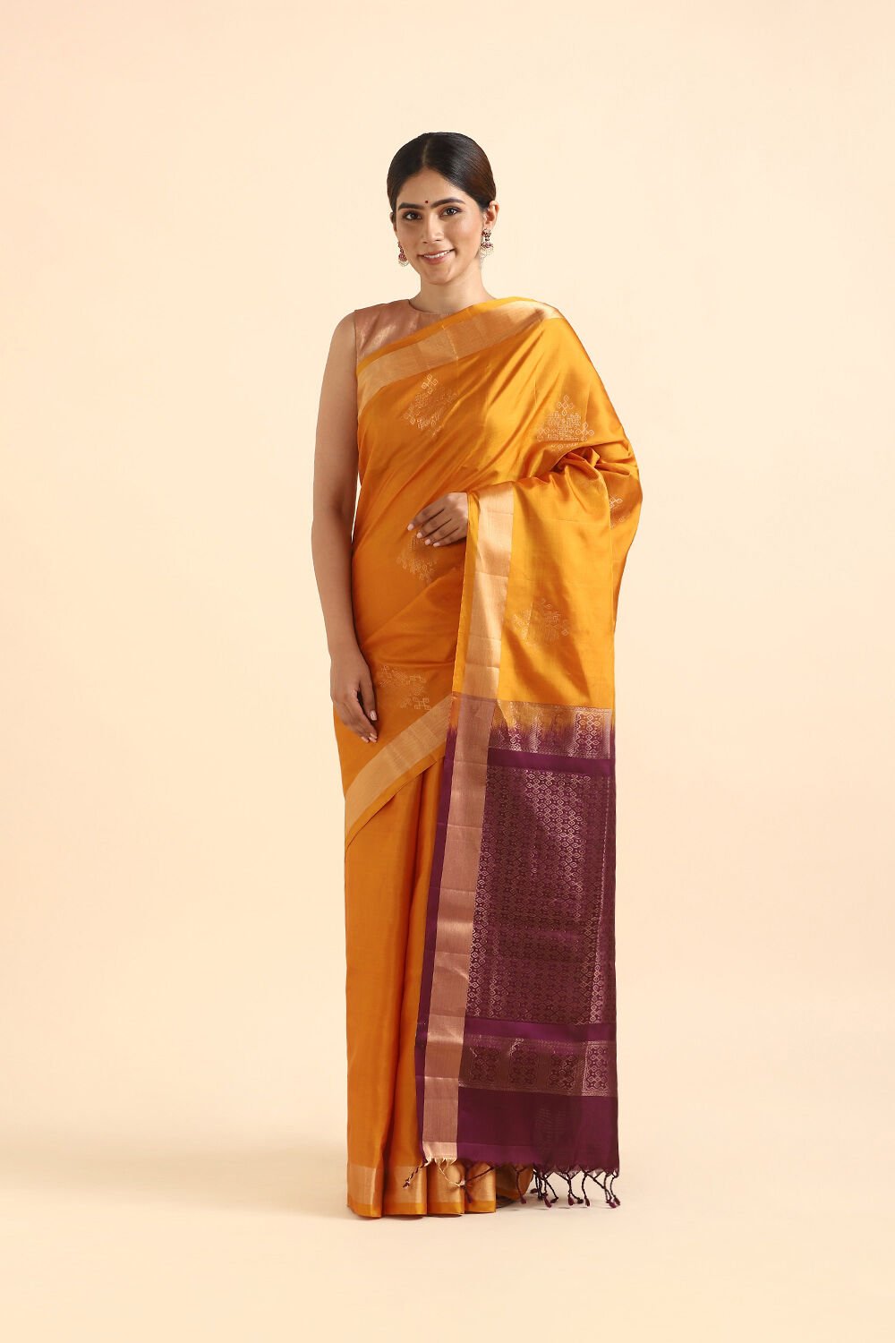 Dark Orange Pure Silk South Saree image number null