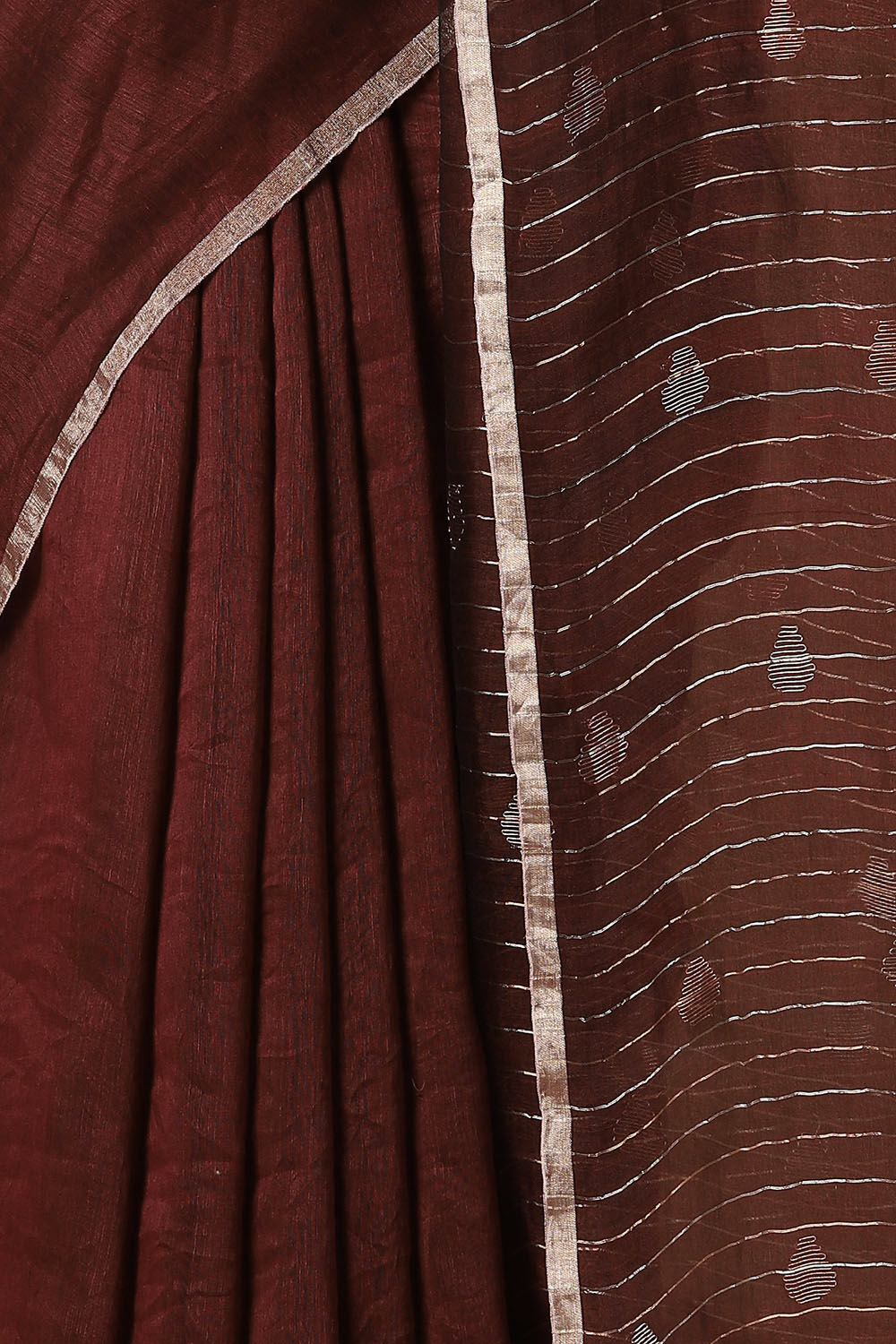 Dark Red Pure Silk Linen Jamdani Saree image number null