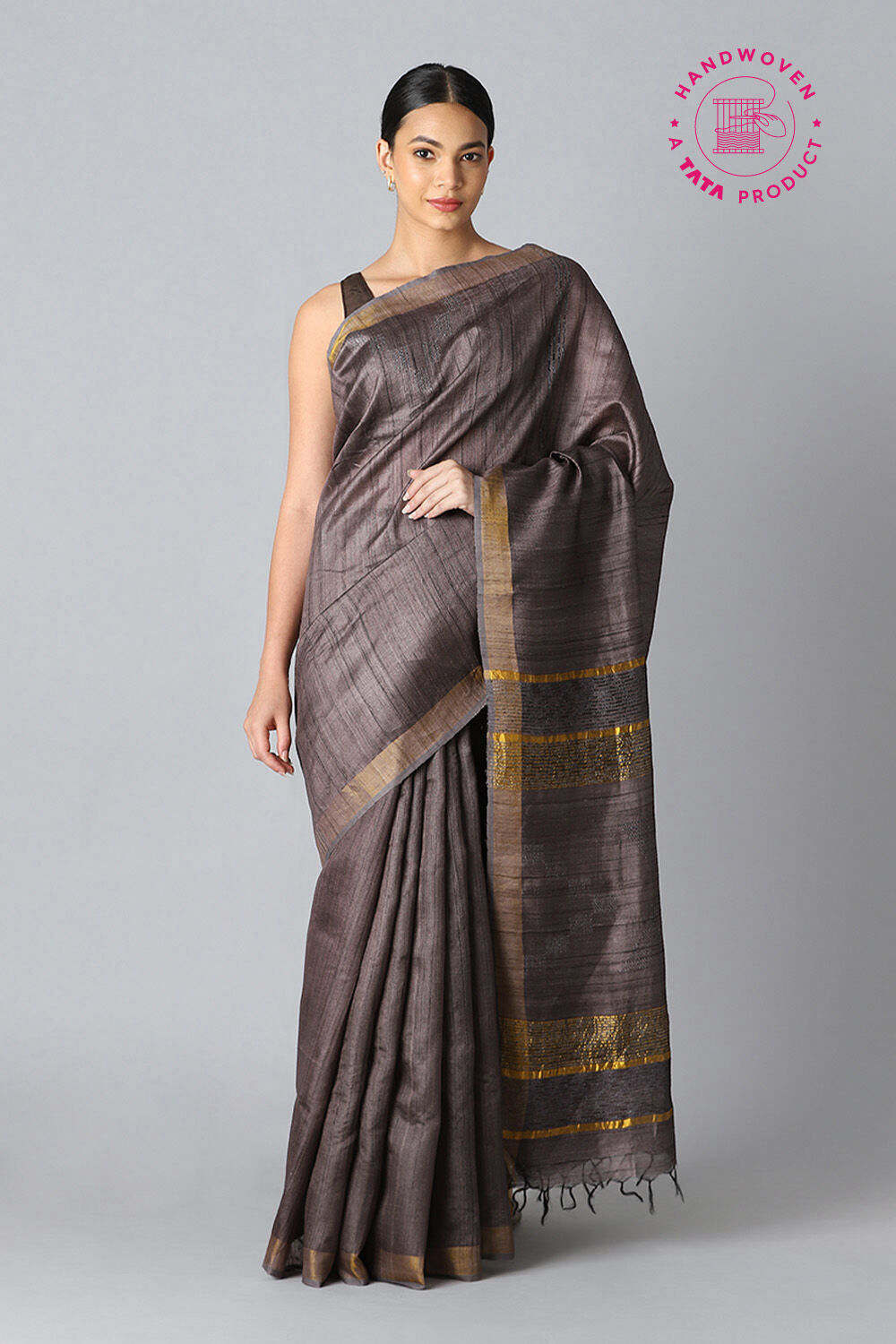 Grey Pure Tussar Silk Bhagalpuri Saree image number null