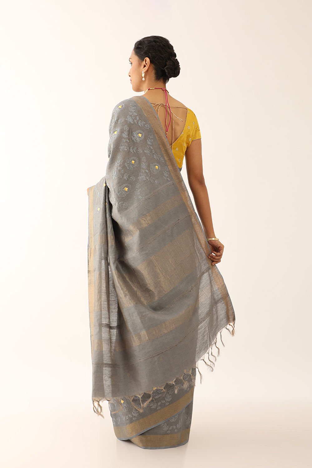 Grey Bhagalpur Pure Silk Tissue Embroidered Saree image number null