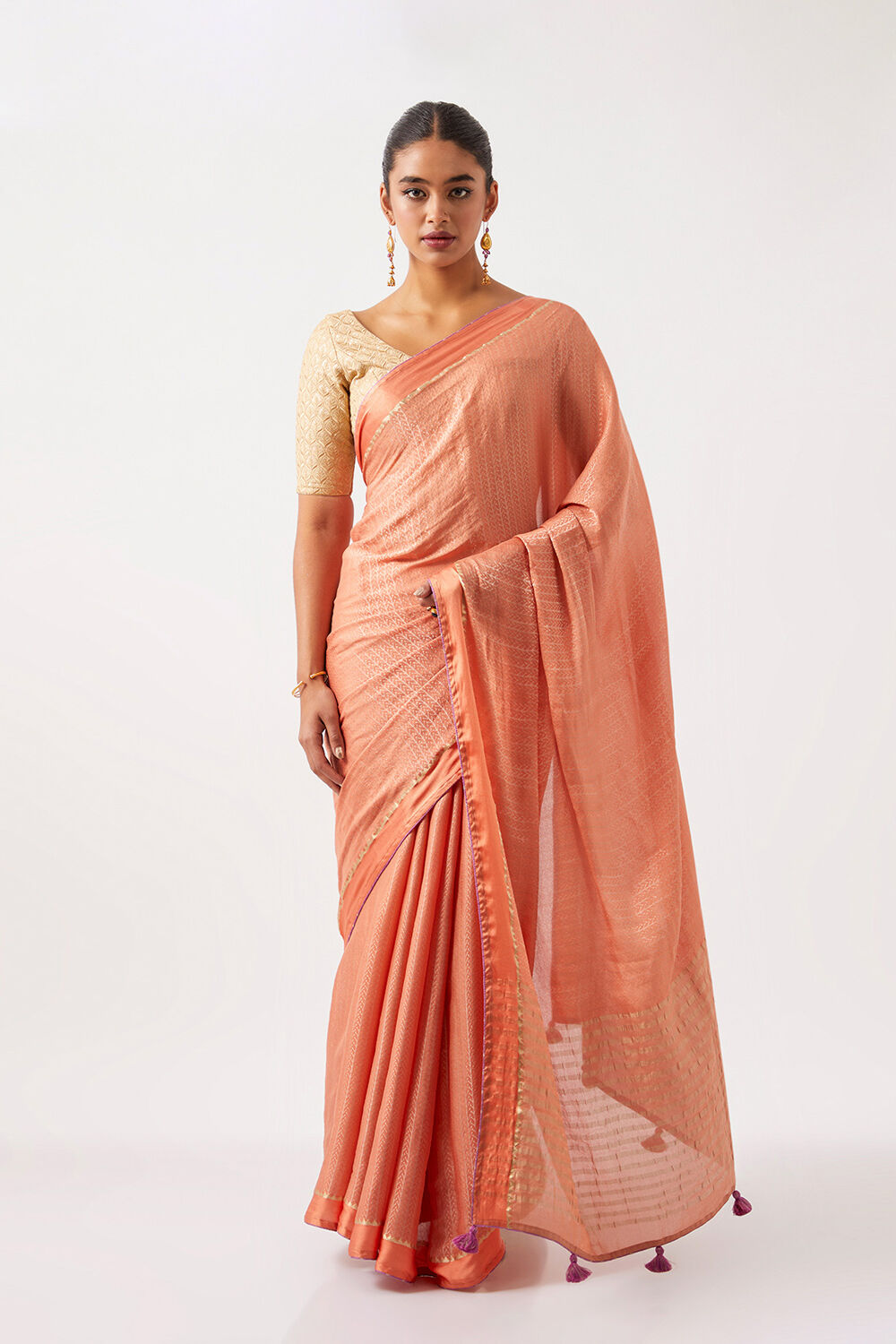 Light Pink Pure Crepe Woven Saree image number null