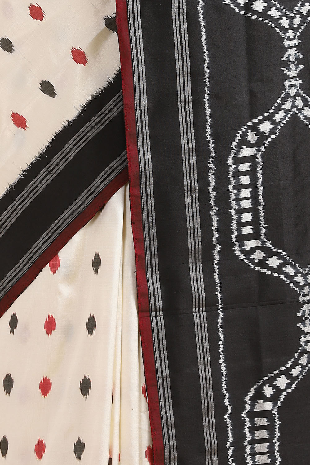 Off White Pure Khadi Silk Pochampalli Ikat Saree image number null