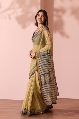 Yellow Rajasthan Bagru Block Printed Pure Cotton Kota Saree thumbnail image number null