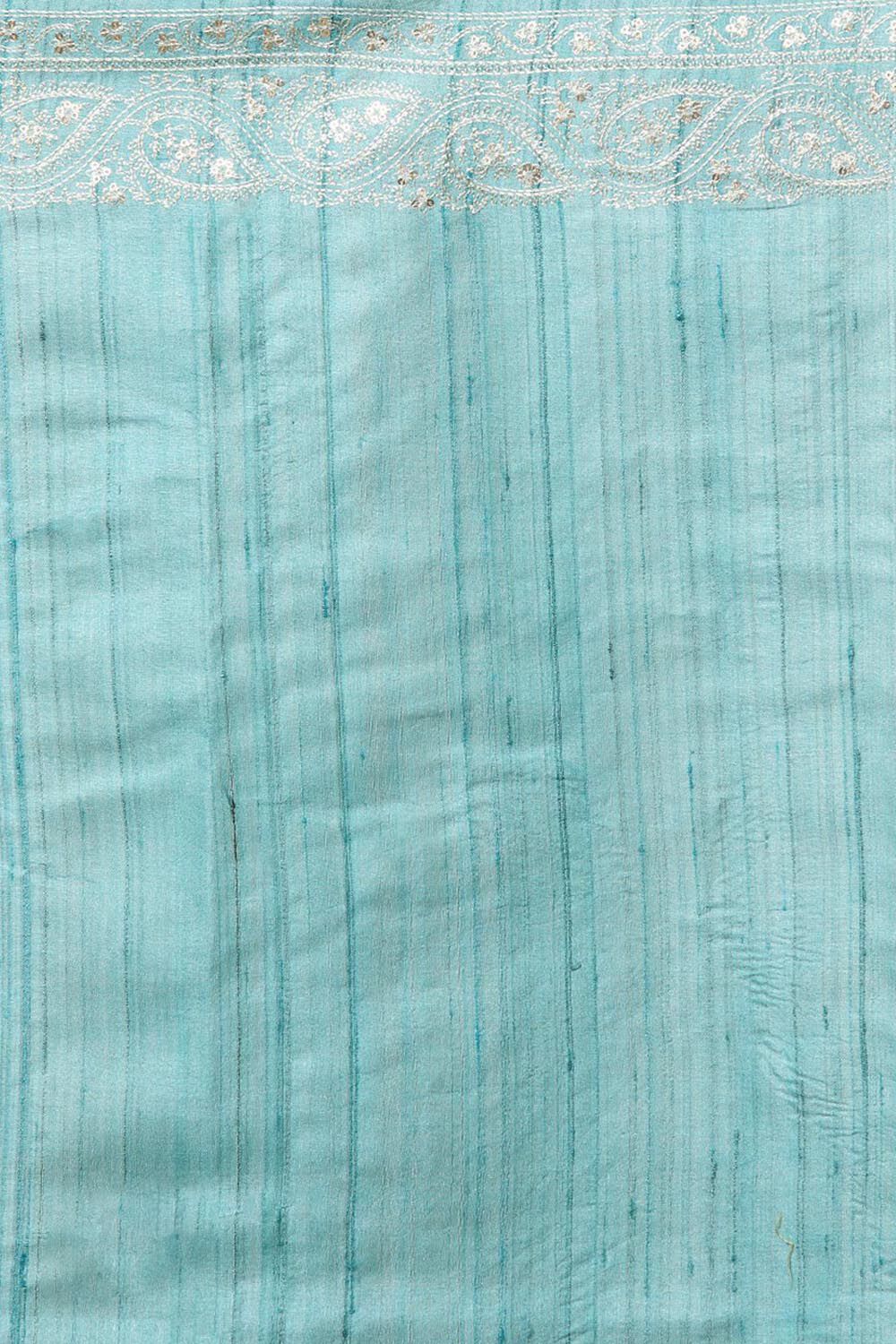 Light Pure Blue Tussar Embroidered Saree image number null