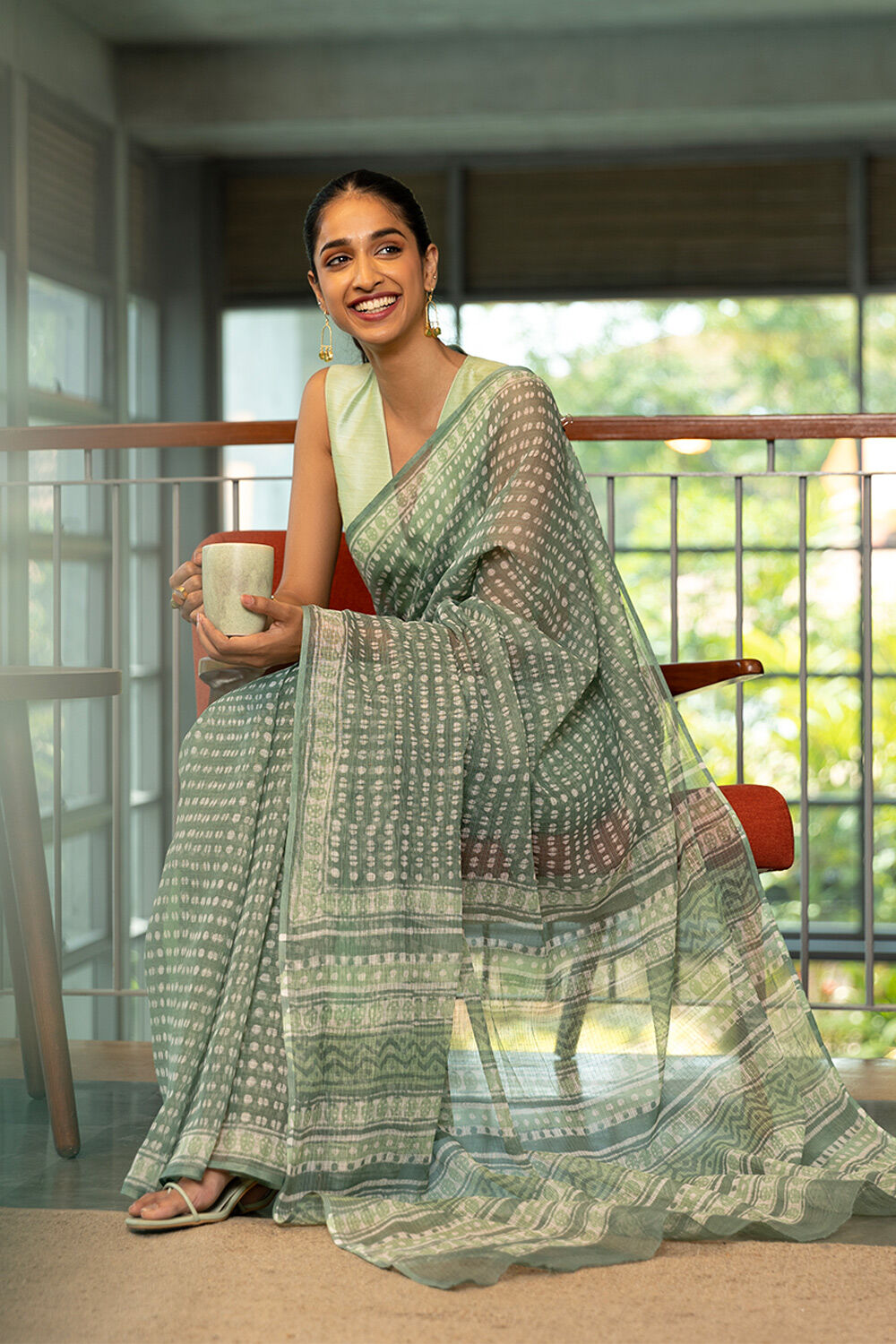 Light Green Pure Kota Bagru Printed Saree image number null