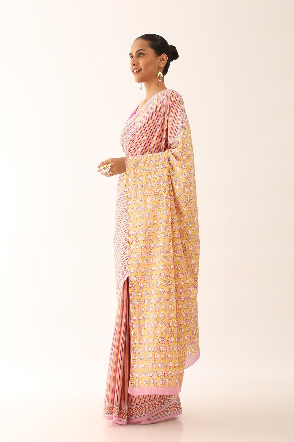 Light Orange Craft Pure Cotton Block Printed Saree image number null