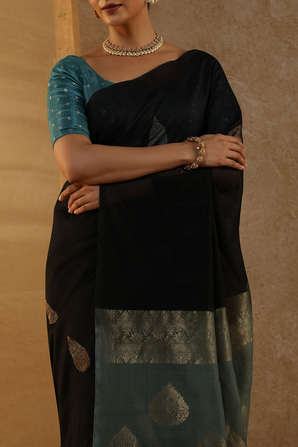 Black Woven South Pure Silk Cotton Saree image number null