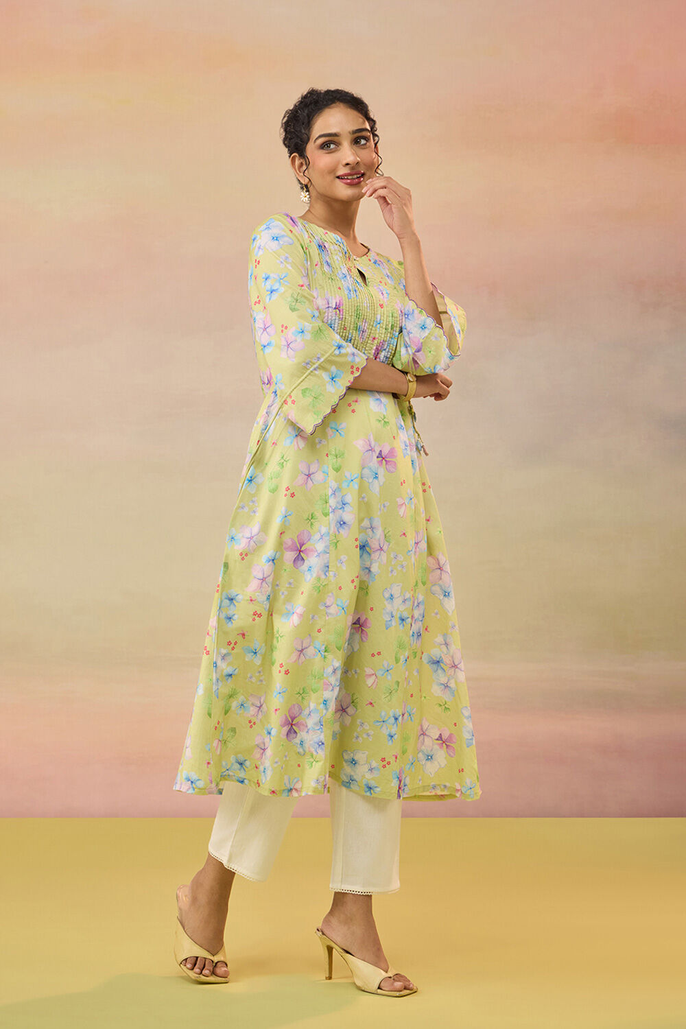 Green Printed Pure Cotton Kurta image number null