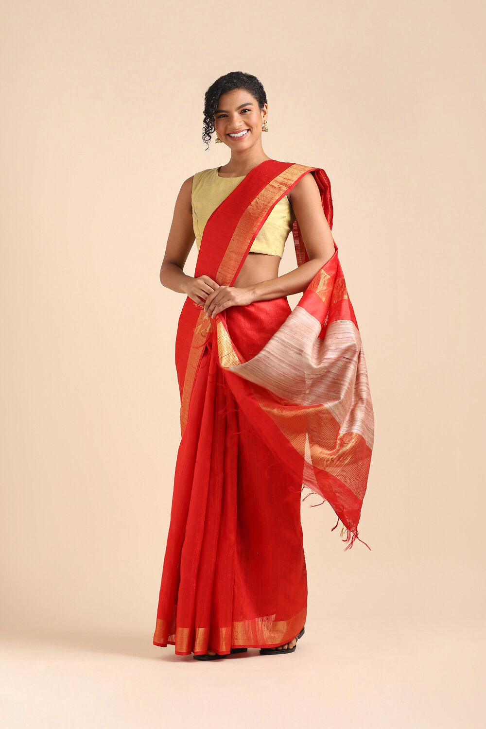 Red Pure Tussar Silk Bhagalpuri Saree image number null