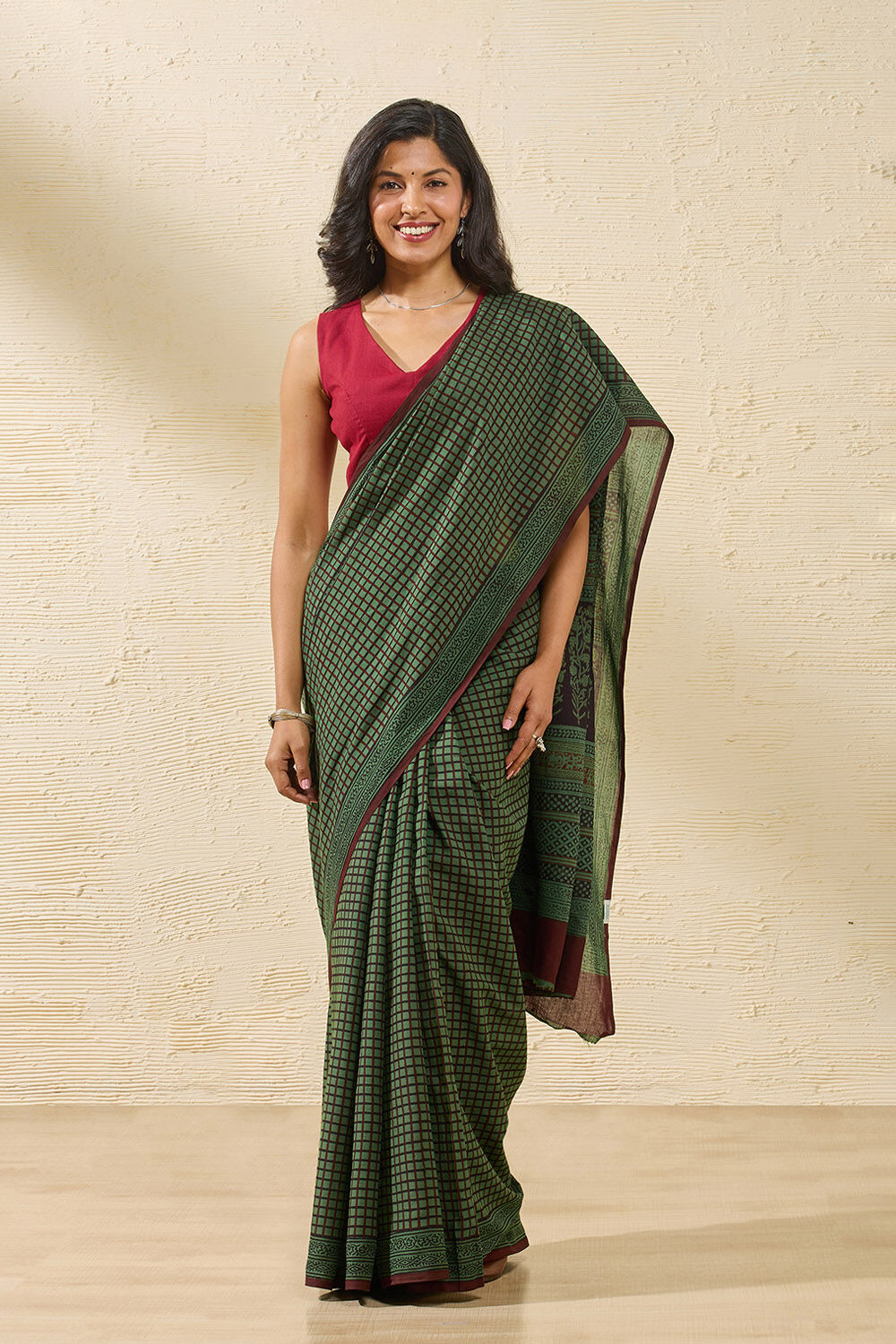 Green Bagh Block Printed Pure Cotton Saree image number null