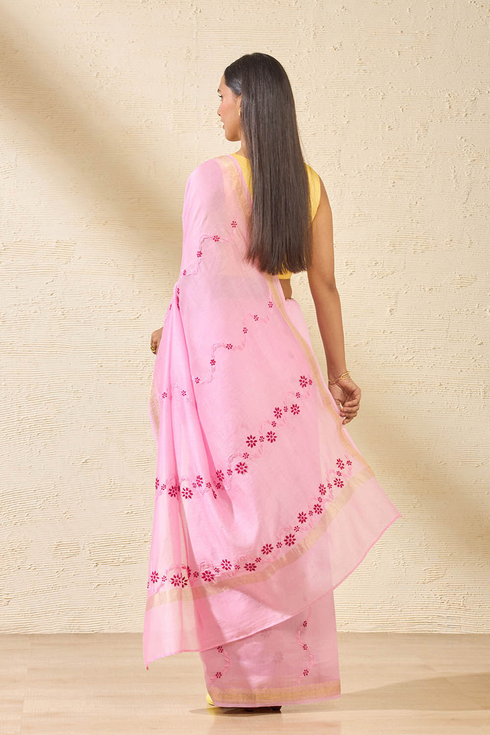 Light Pink Lucknow Pure Silk Cotton Chikankari Saree image number null