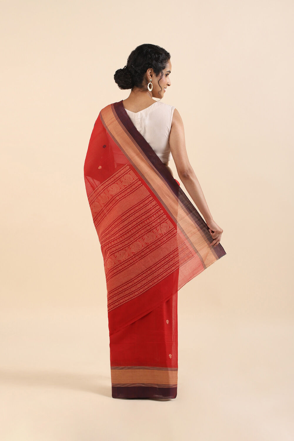 Red Pure Cotton South Saree image number null