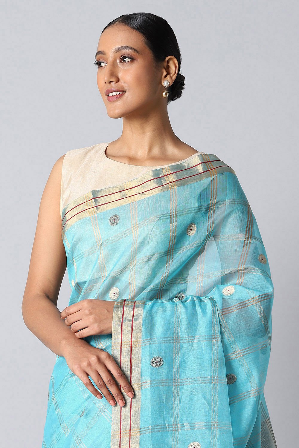 Light Blue Pure Silk Cotton Chanderi Saree image number null