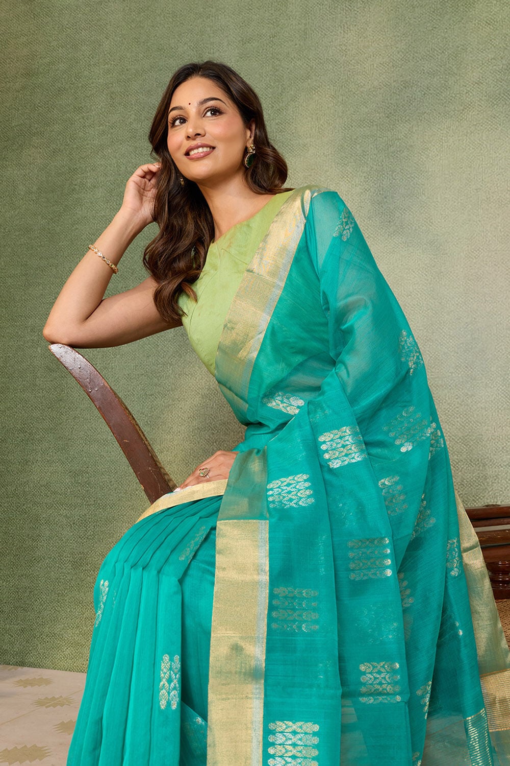 Blue Woven Pure Silk Cotton Chanderi Saree image number null