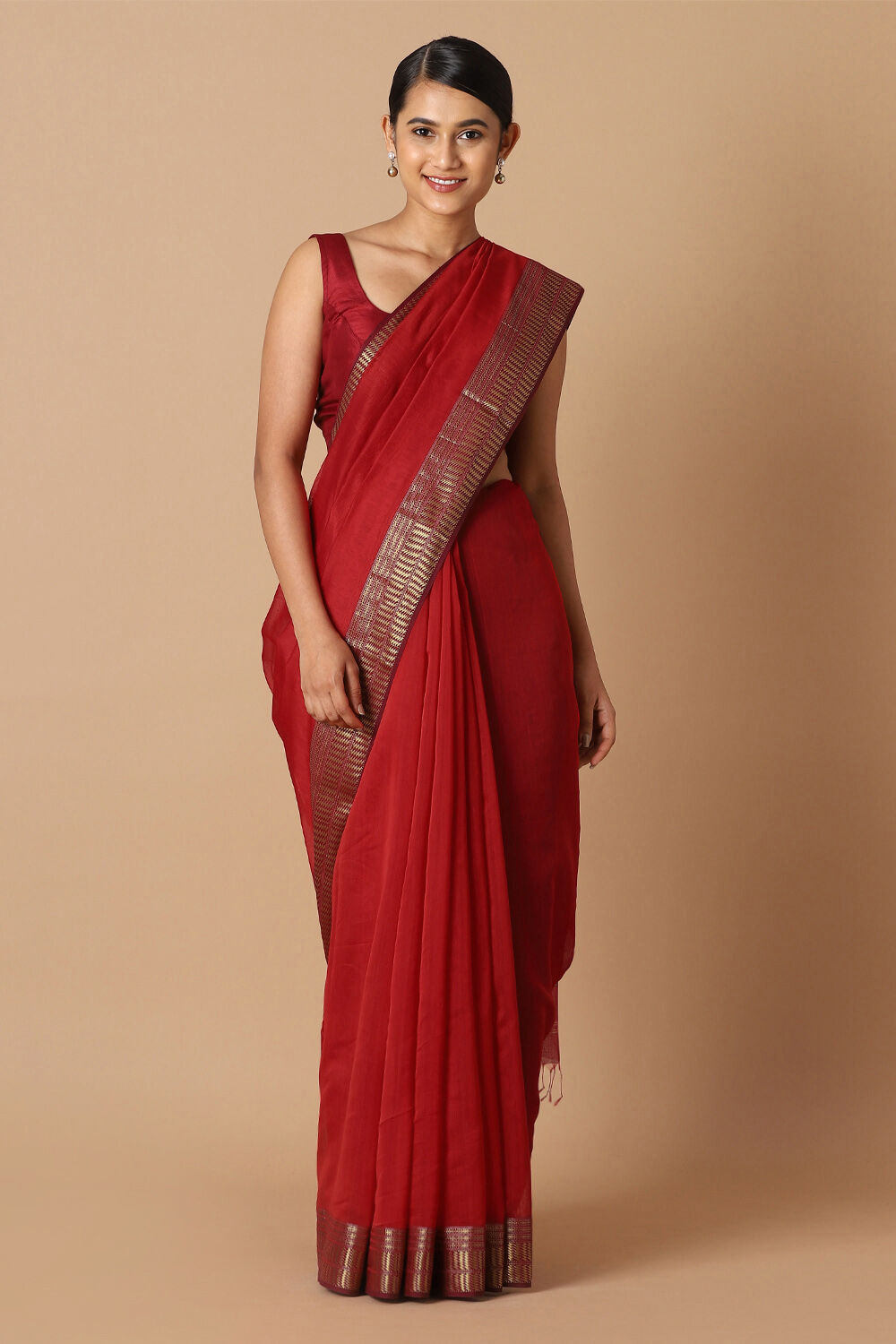 Red Pure Silk Cotton Maheswari Saree image number null