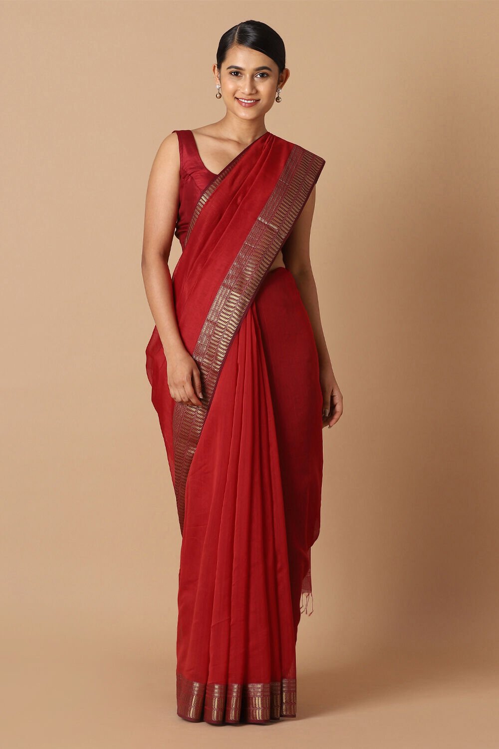 Red Pure Silk Cotton Maheswari Saree image number null