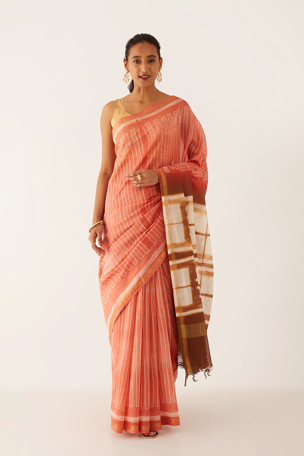 Orange Pure Silk Cotton Shibori Saree image number null
