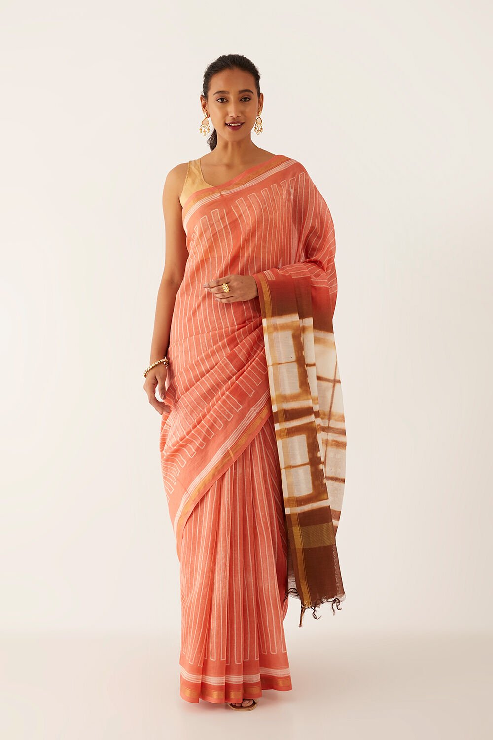 Orange Pure Silk Cotton Shibori Saree image number null