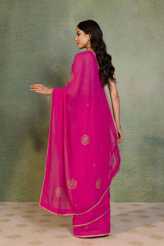 Pink Embroidered Viscose Georgette Saree thumbnail image number null