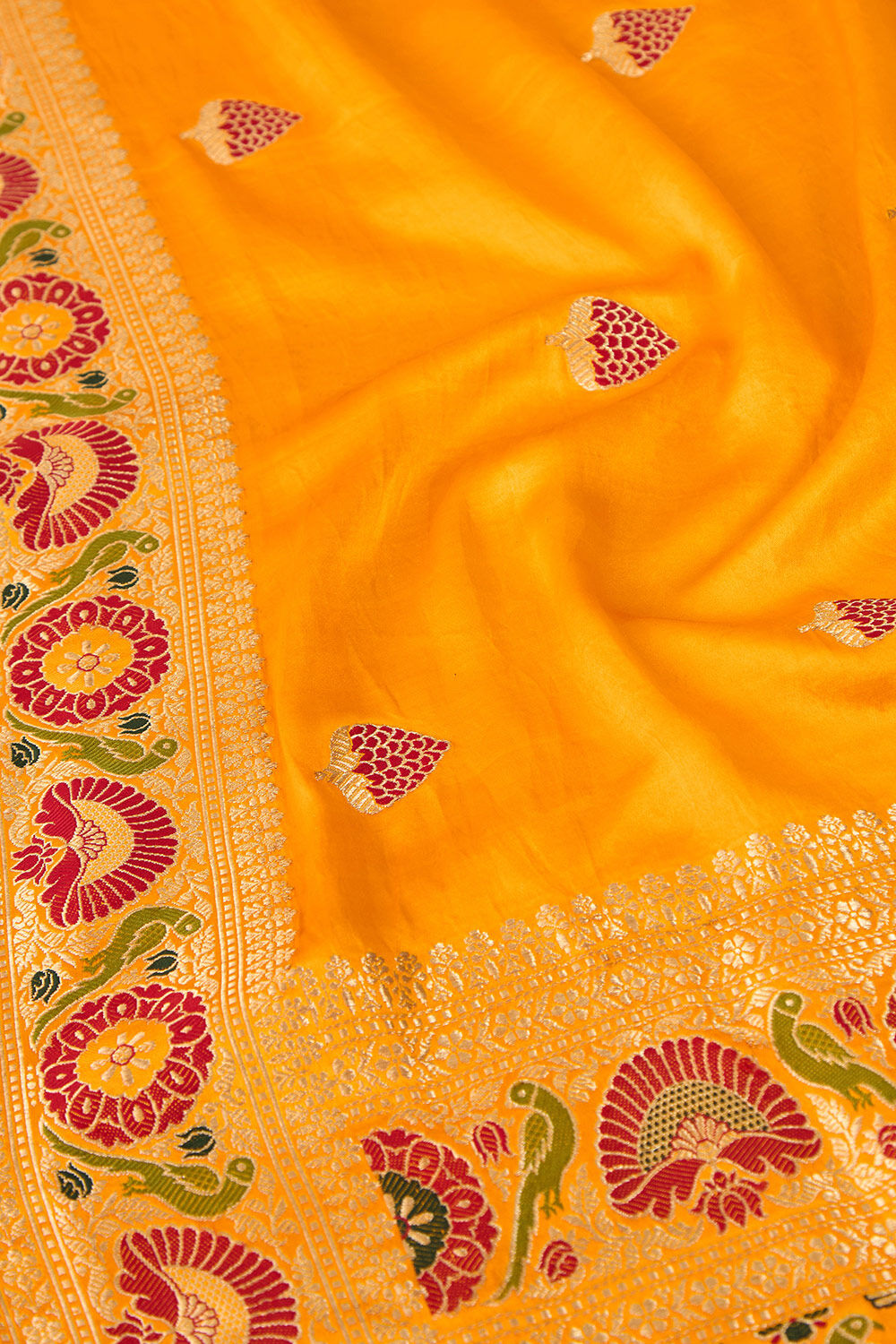Yellow Pure Silk Kadwa Banarasi Saree image number null