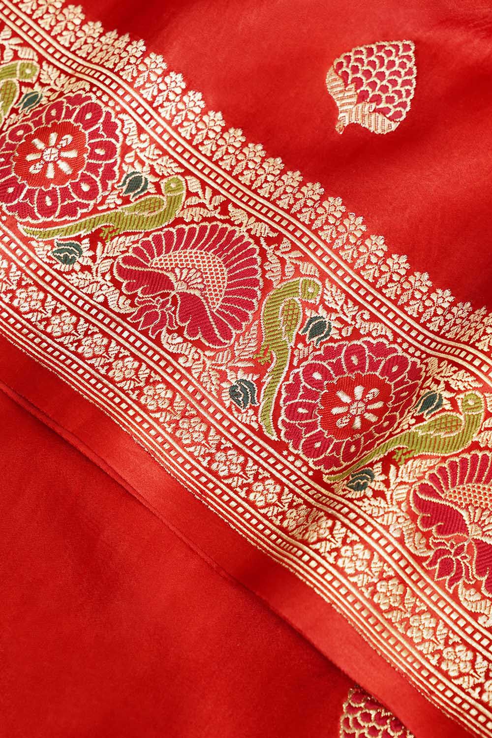 Dark Red Pure Silk Kadwa Banarasi Saree image number null
