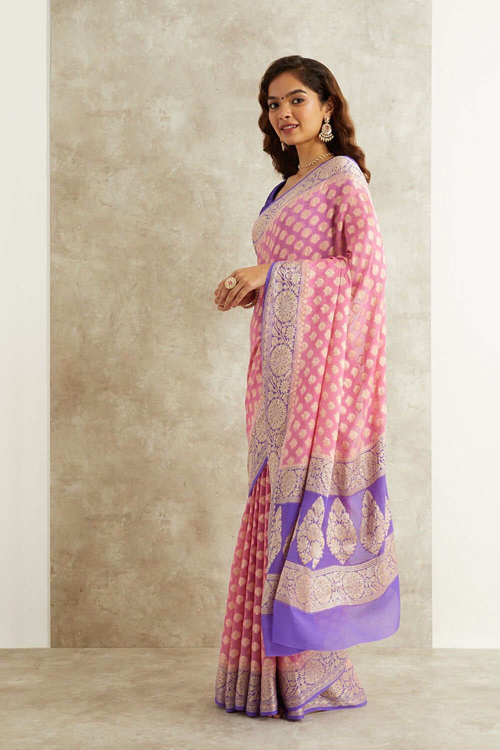 Pink Pure Silk Georgette Banarasi Cutwork Saree image number null