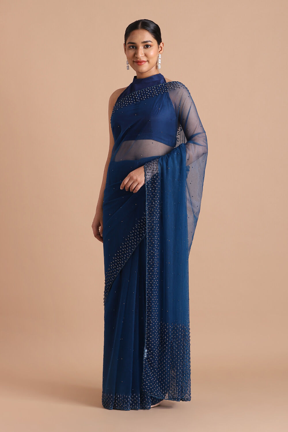 Blue Pure Embroidered Saree image number null